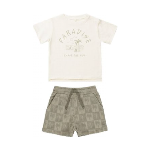 raw edge tee || paradise + relaxed short || palm check