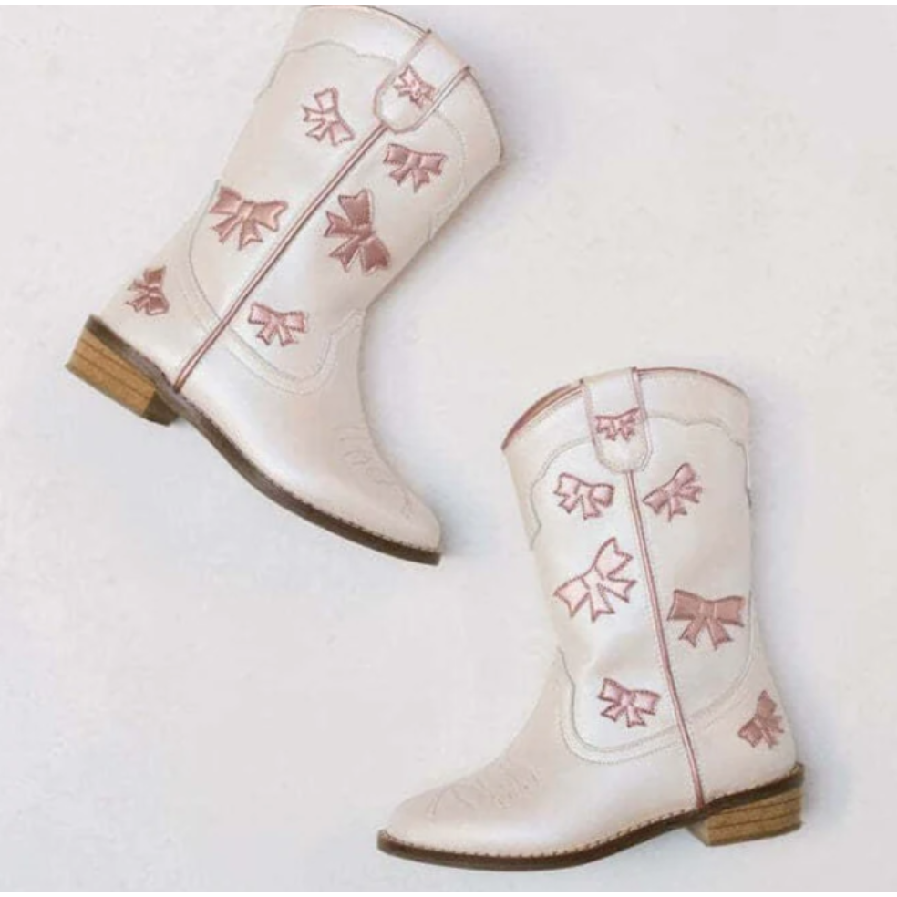white + pink bow cowgirl boots