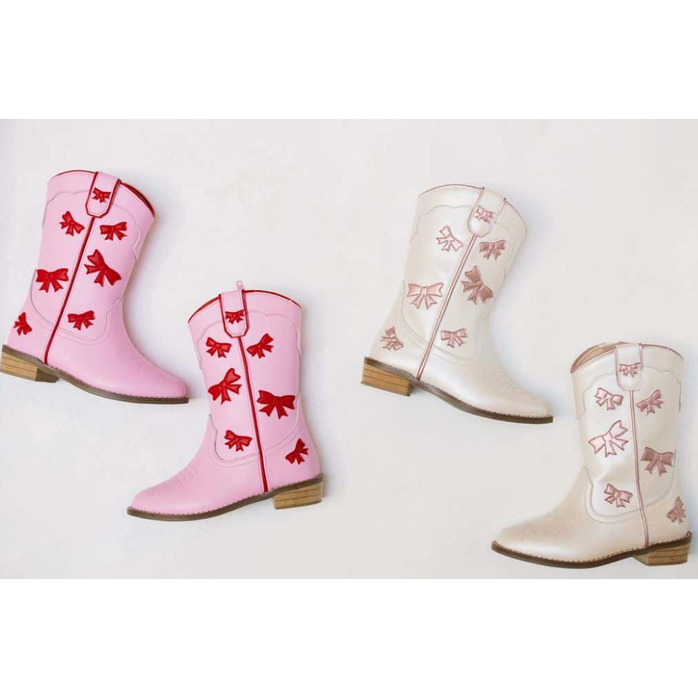 white + pink bow cowgirl boots