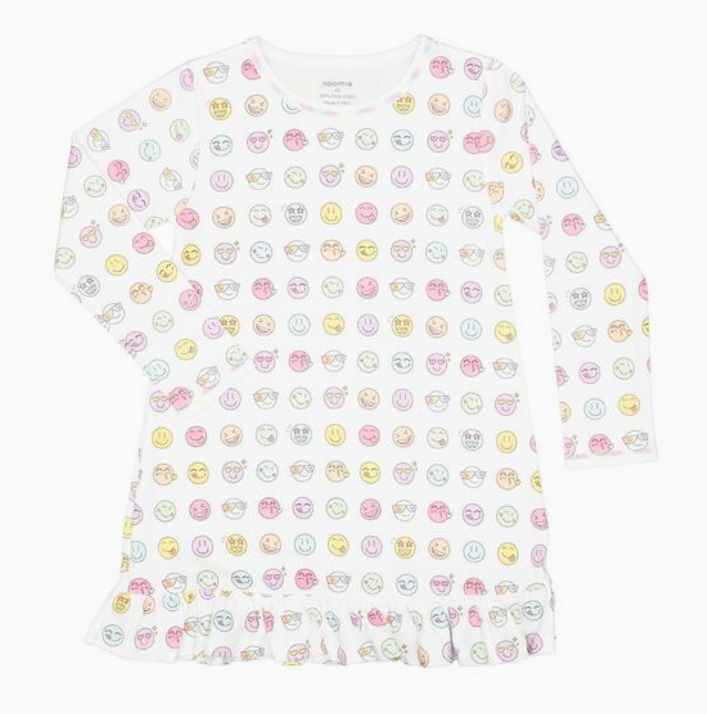 long sleeve nightgown dress | rainbow happy faces