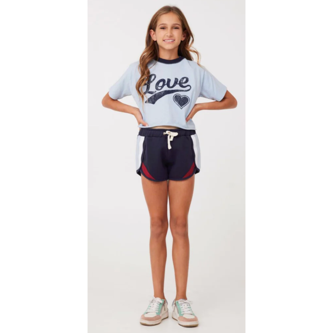 ringer tee + tape short  | light blue/navy