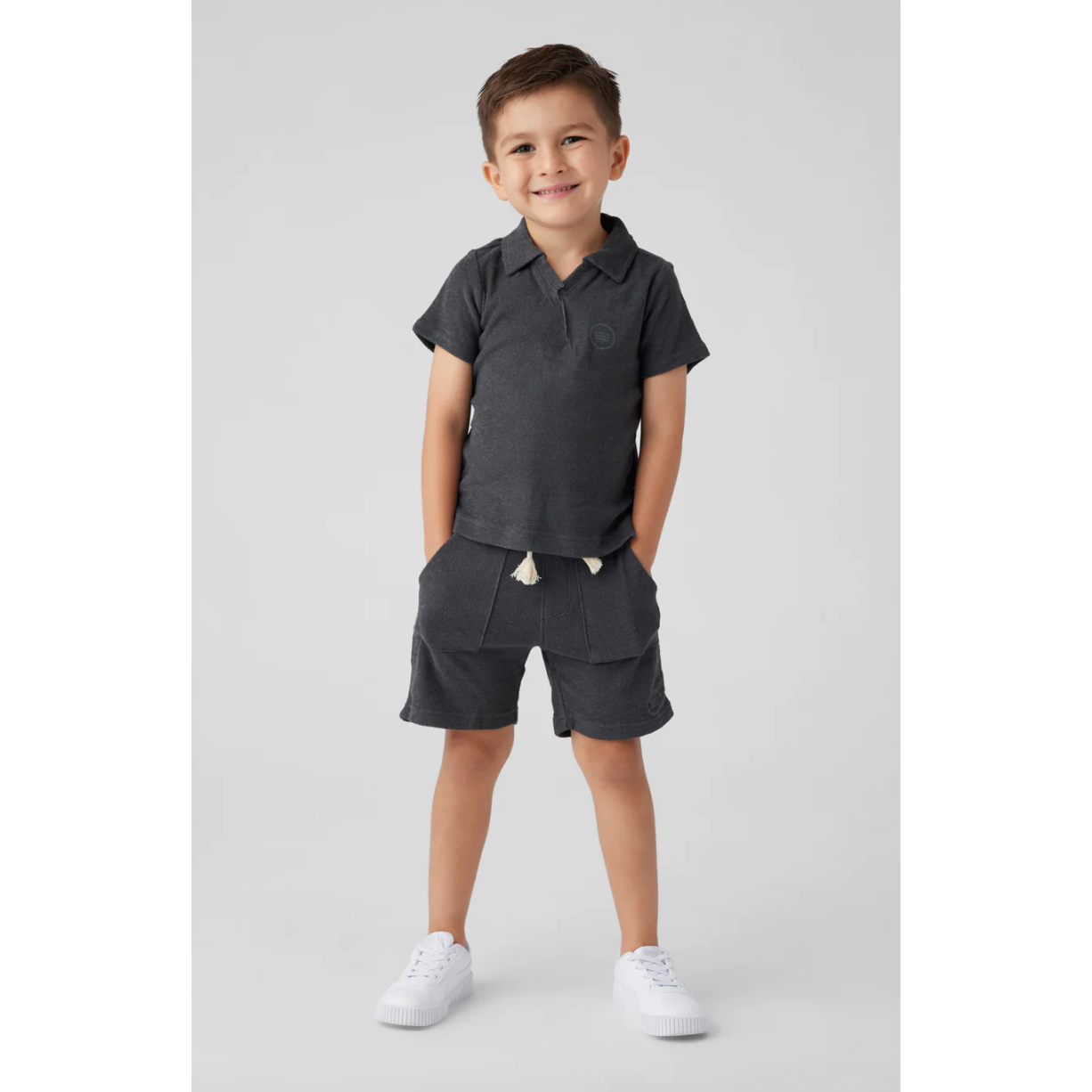 loop terry shorts + polo | black