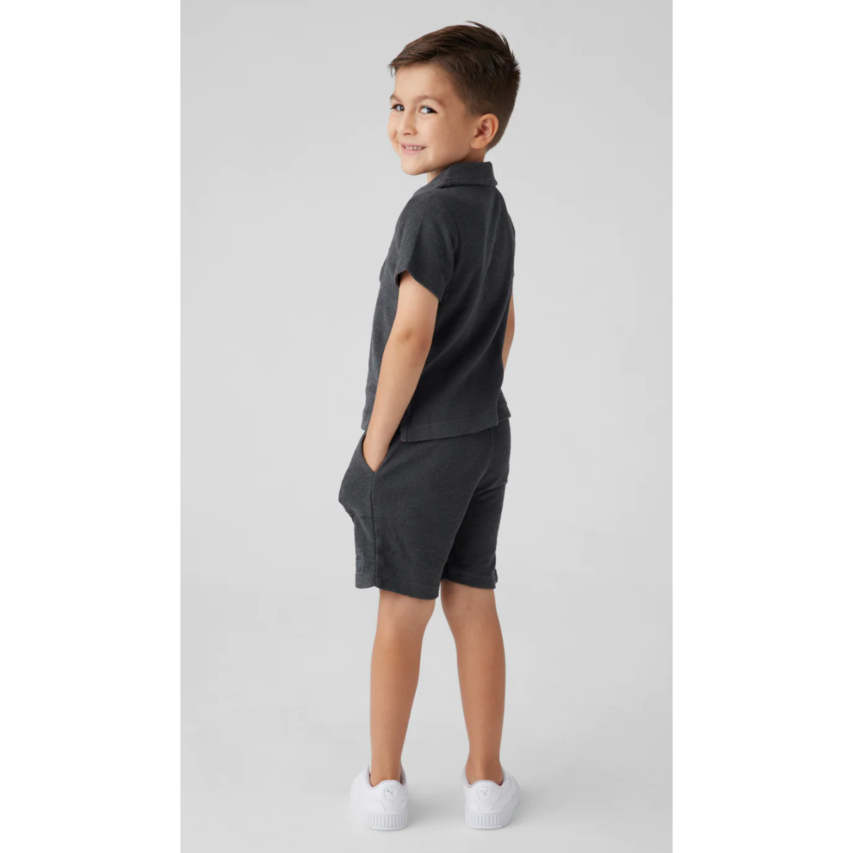 loop terry shorts + polo | black