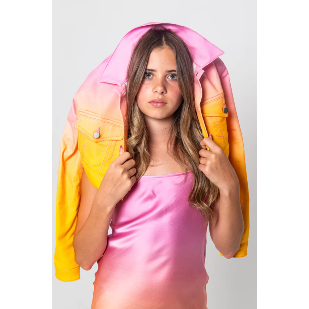 ariella slip dress + crosby cropped denim jacket | rainbow ombre