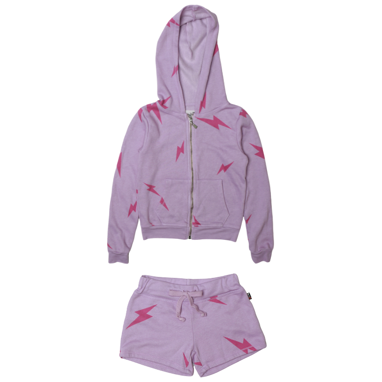 zip hoodie + shorts | lavender bolts