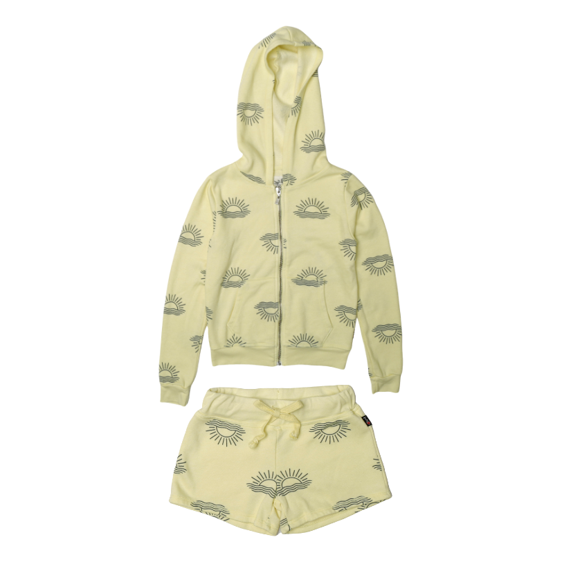 zip hoodie + shorts | yellow suns