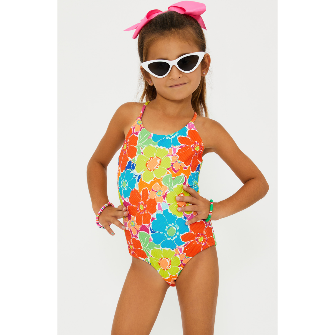 little julia one piece | neon blooms waffle