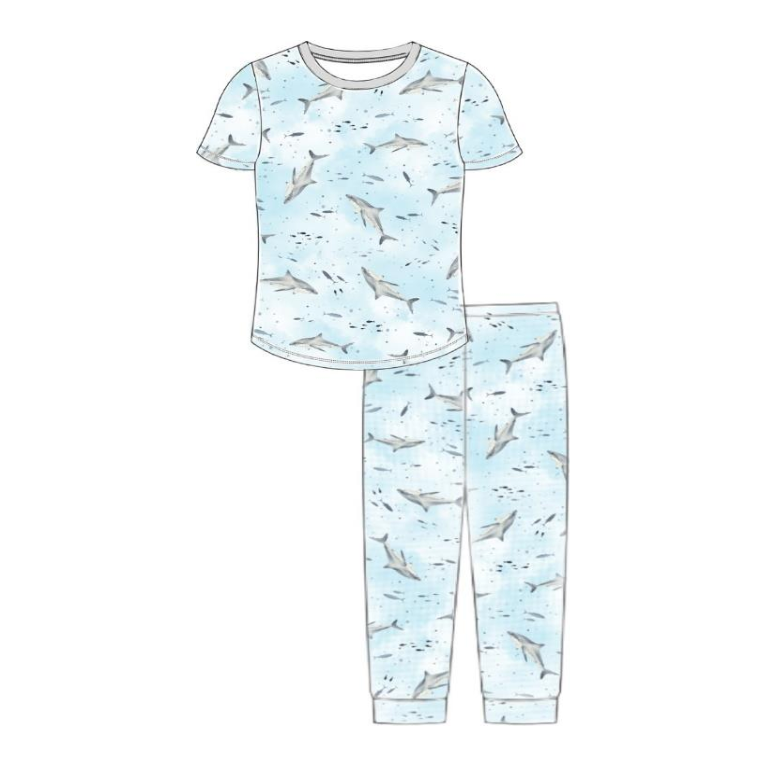 preorder shark short sleeve pajama set