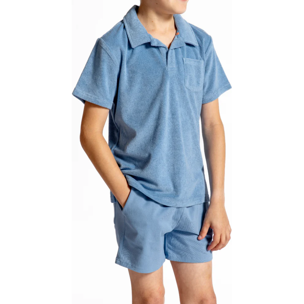 boys surfside polo + shorts | blue terry