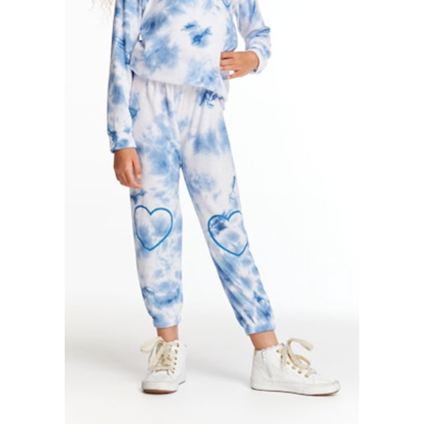 slim slouchy pant | denim tie dye hearts