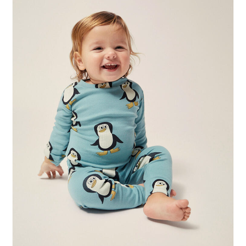 penguins all over top + leggings | light blue