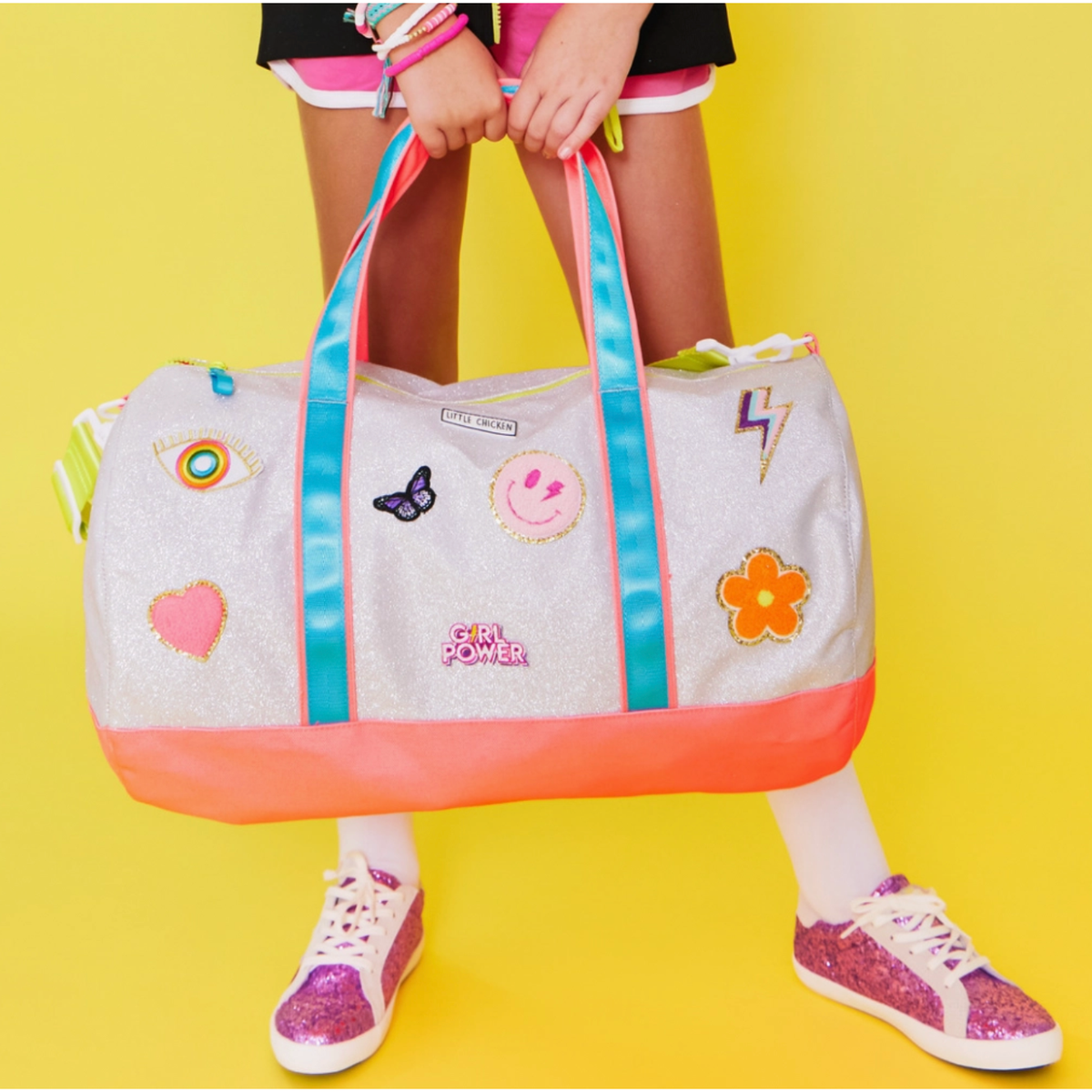 kids silver glitter duffle bag