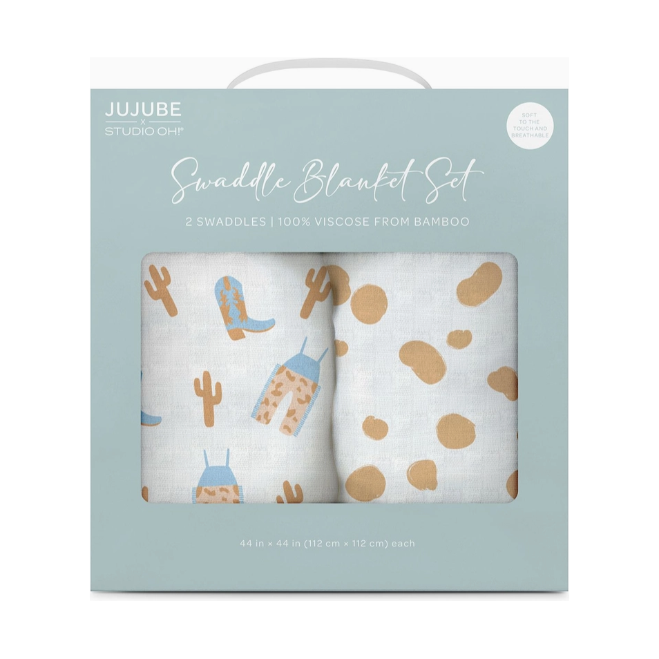 swaddle blanket set | howdy partner blue