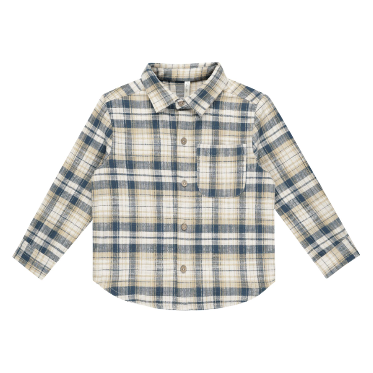 collared long sleeve shirt || indigo plaid