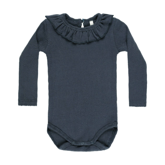 ruffle collar bodysuit || indigo