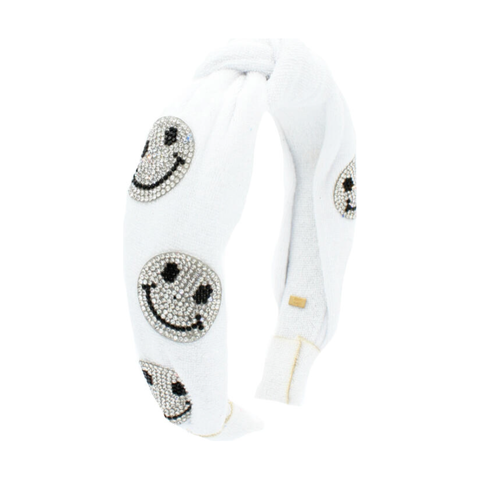 crystalized smiley terry headband | white