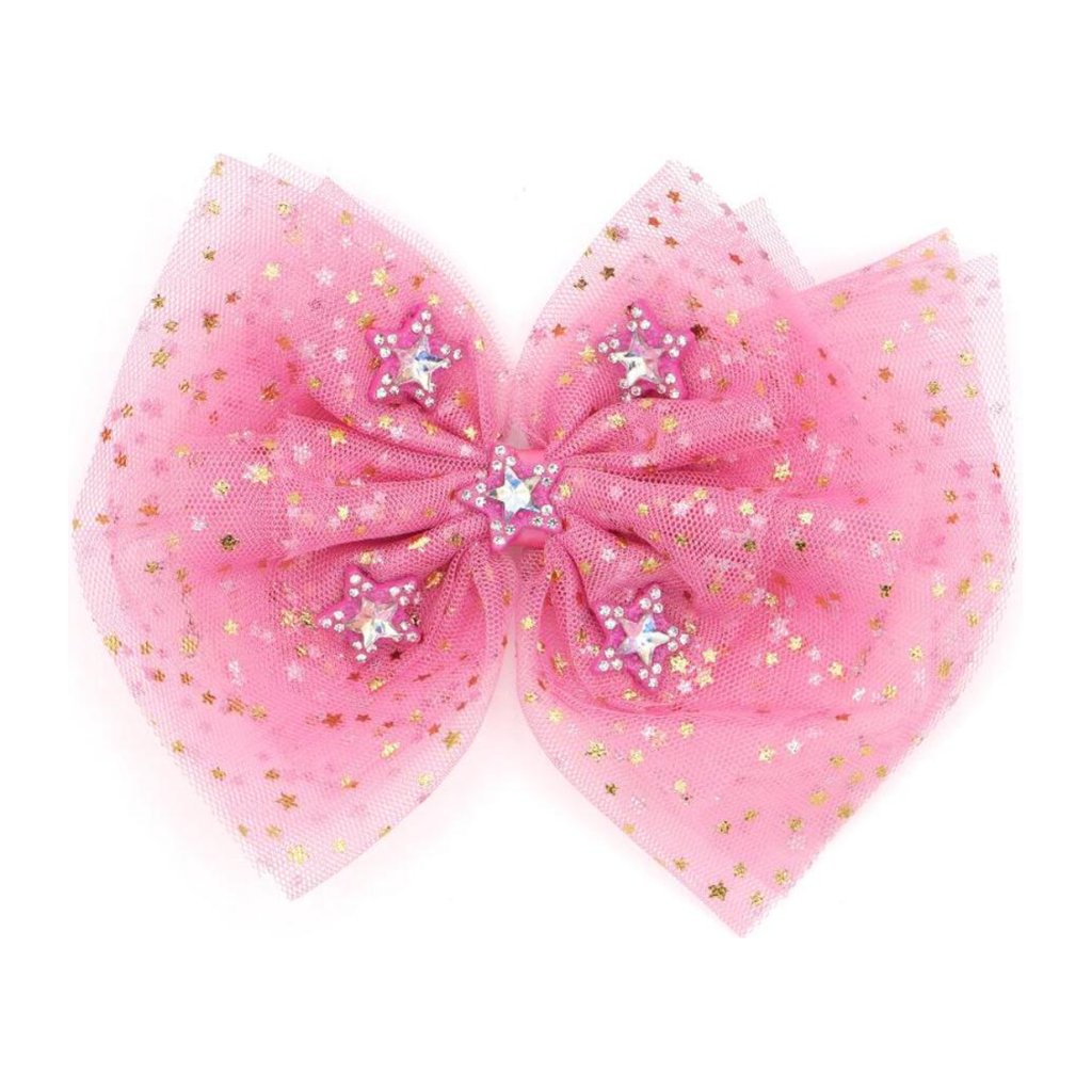 star print tulle with crystal star charms clip | pink