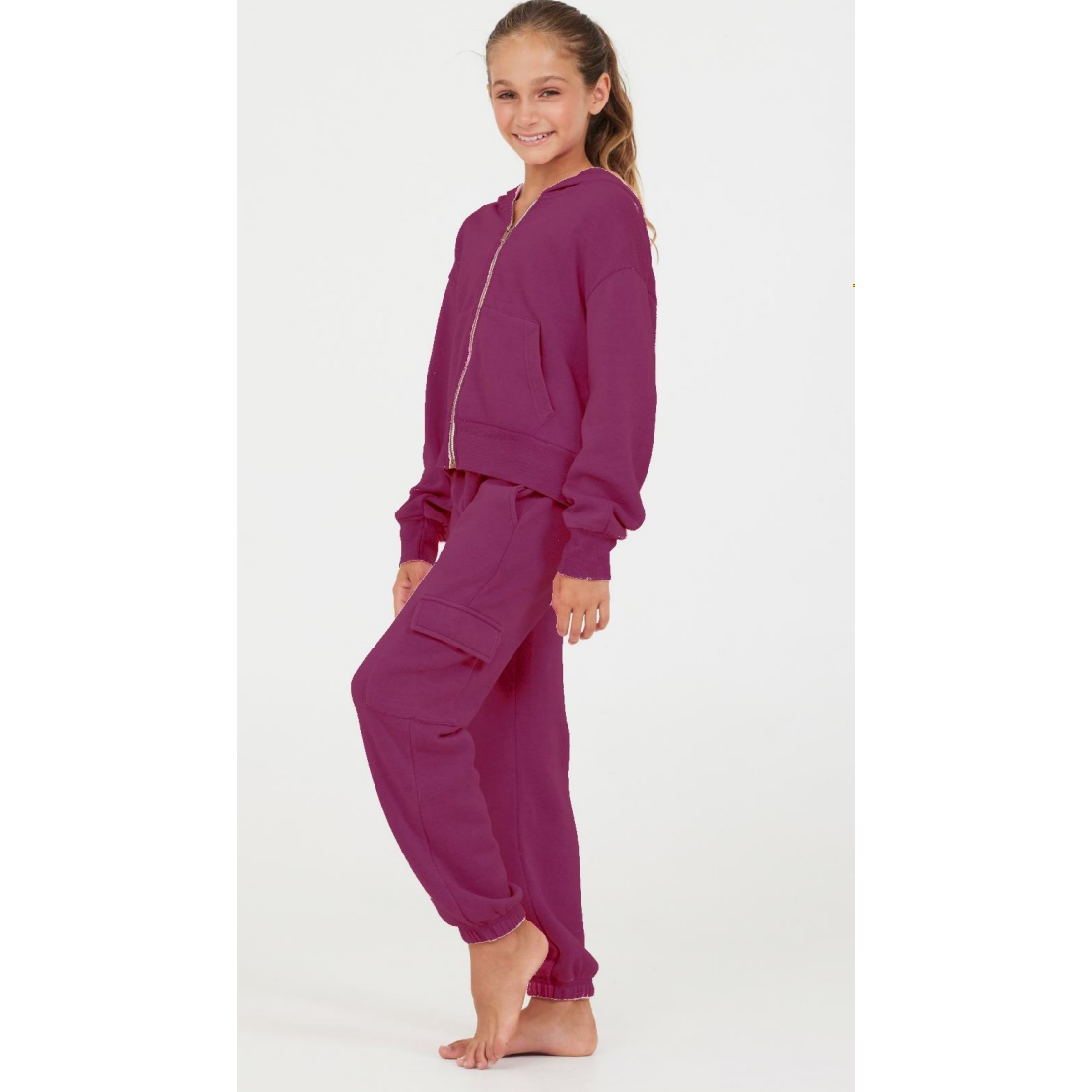 crop full zip hoodie | magenta