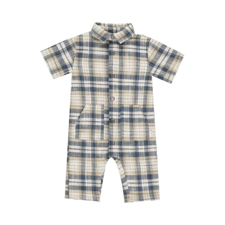 rhett jumpsuit || indigo plaid