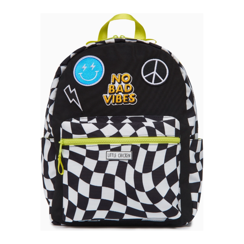 checkered kids backpack with patches