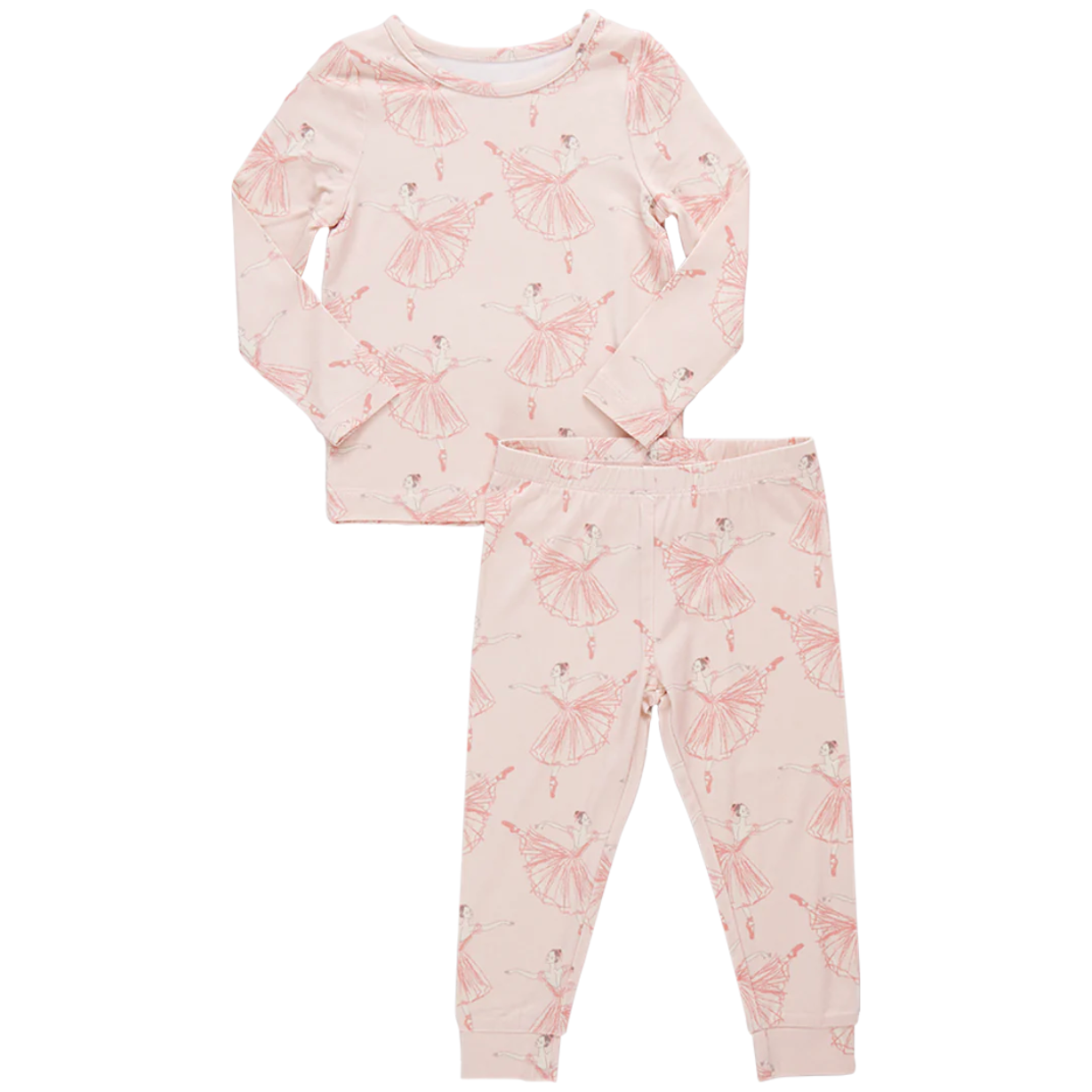 kids bamboo pj set - pink ballerinas