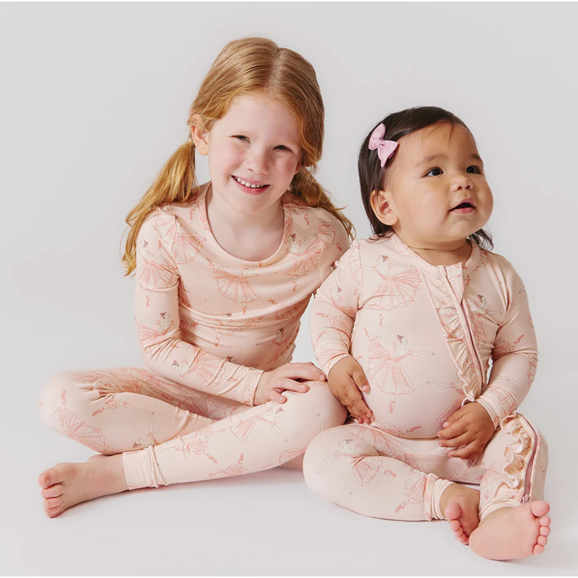 kids bamboo pj set - pink ballerinas