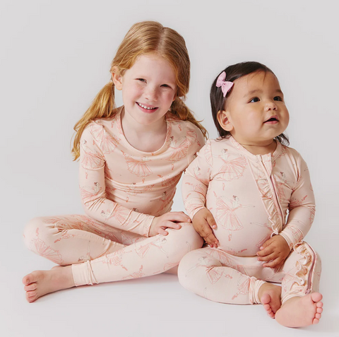 kids bamboo pj set - pink ballerinas