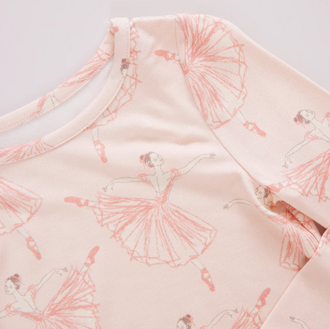 kids bamboo pj set - pink ballerinas