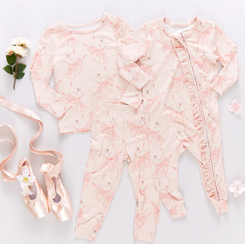 kids bamboo pj set - pink ballerinas