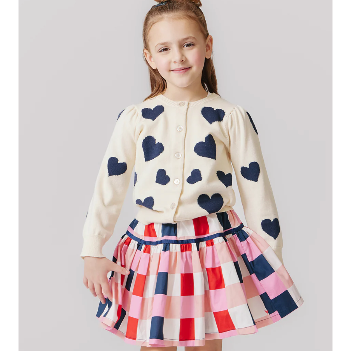 girls constance sweater | navy tossed hearts