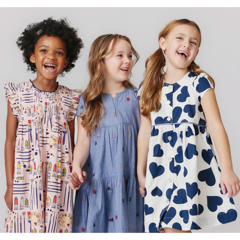 girls fatima dress | navy tossed hearts