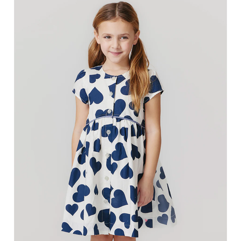 girls fatima dress | navy tossed hearts