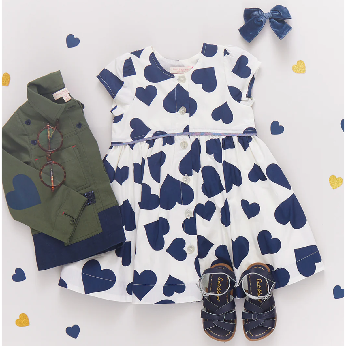 girls fatima dress | navy tossed hearts