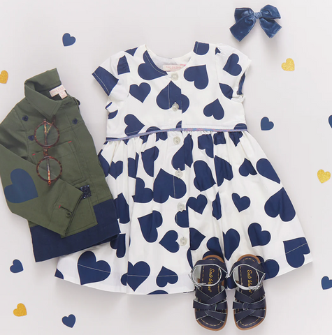 girls fatima dress | navy tossed hearts