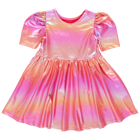 girls lame laurie dress | rainbow pink lame