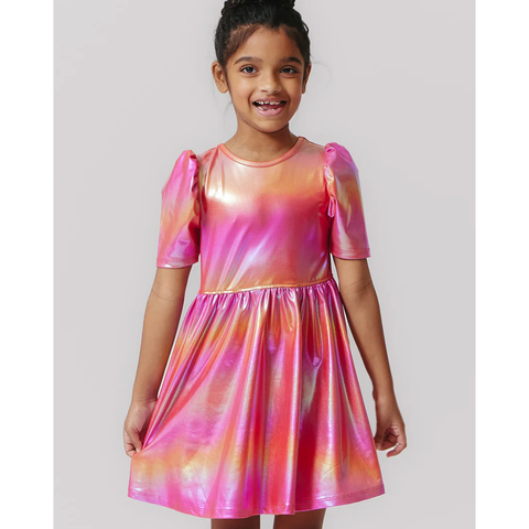 girls lame laurie dress | rainbow pink lame