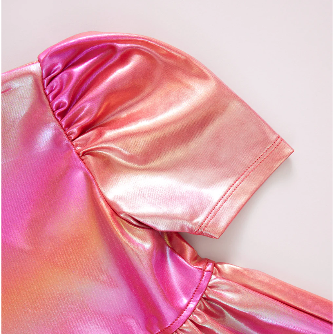 girls lame laurie dress | rainbow pink lame