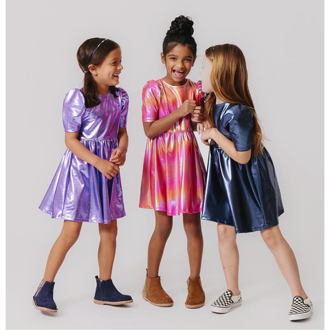 girls lame laurie dress | rainbow pink lame