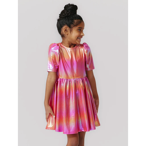 girls lame laurie dress | rainbow pink lame