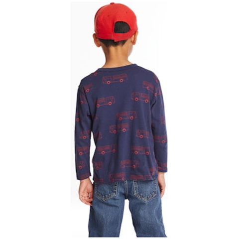 long sleeve crew neck fire trucks tee