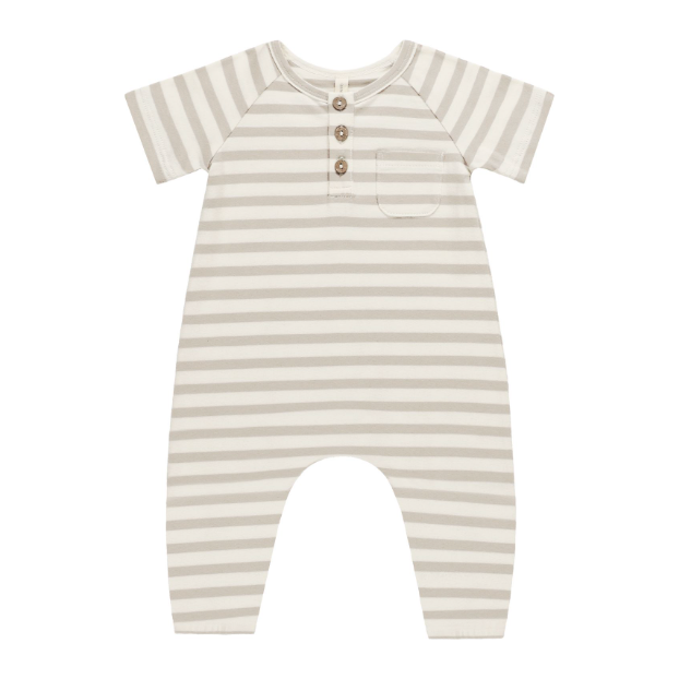 short sleeve jumpsuit || grey stripe