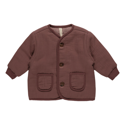 quilted v-neck button jacket || plum