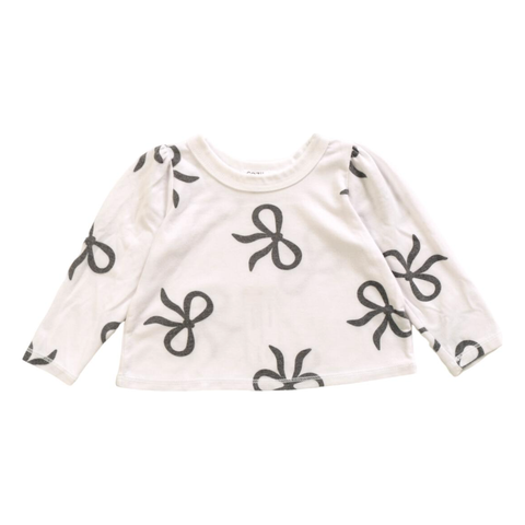 puff long sleeve tee bows | white