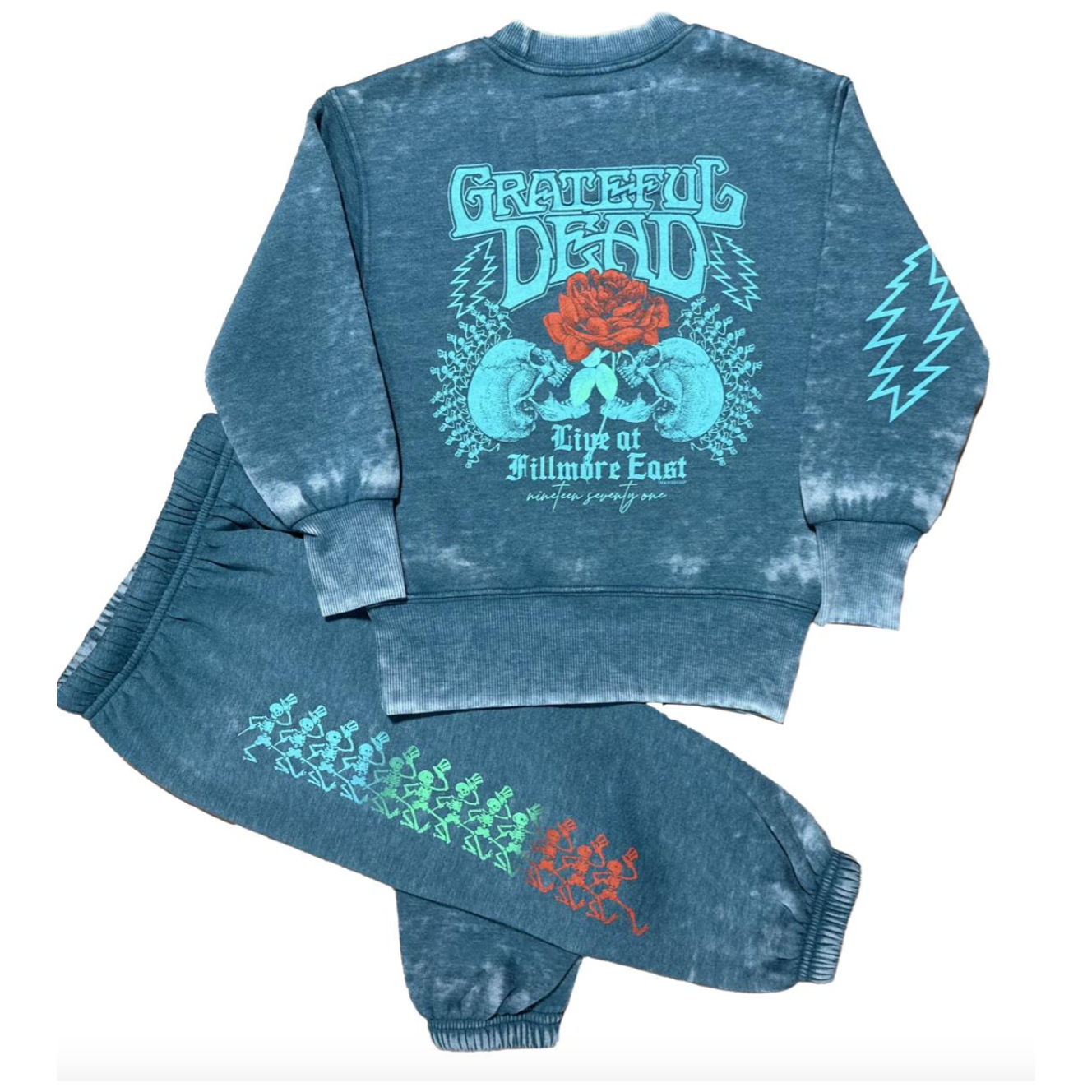 grateful dead skellies hoodie + sweatpant | river green