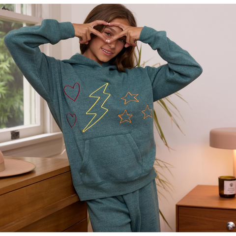 lightning/star/heart pullover | hunter green