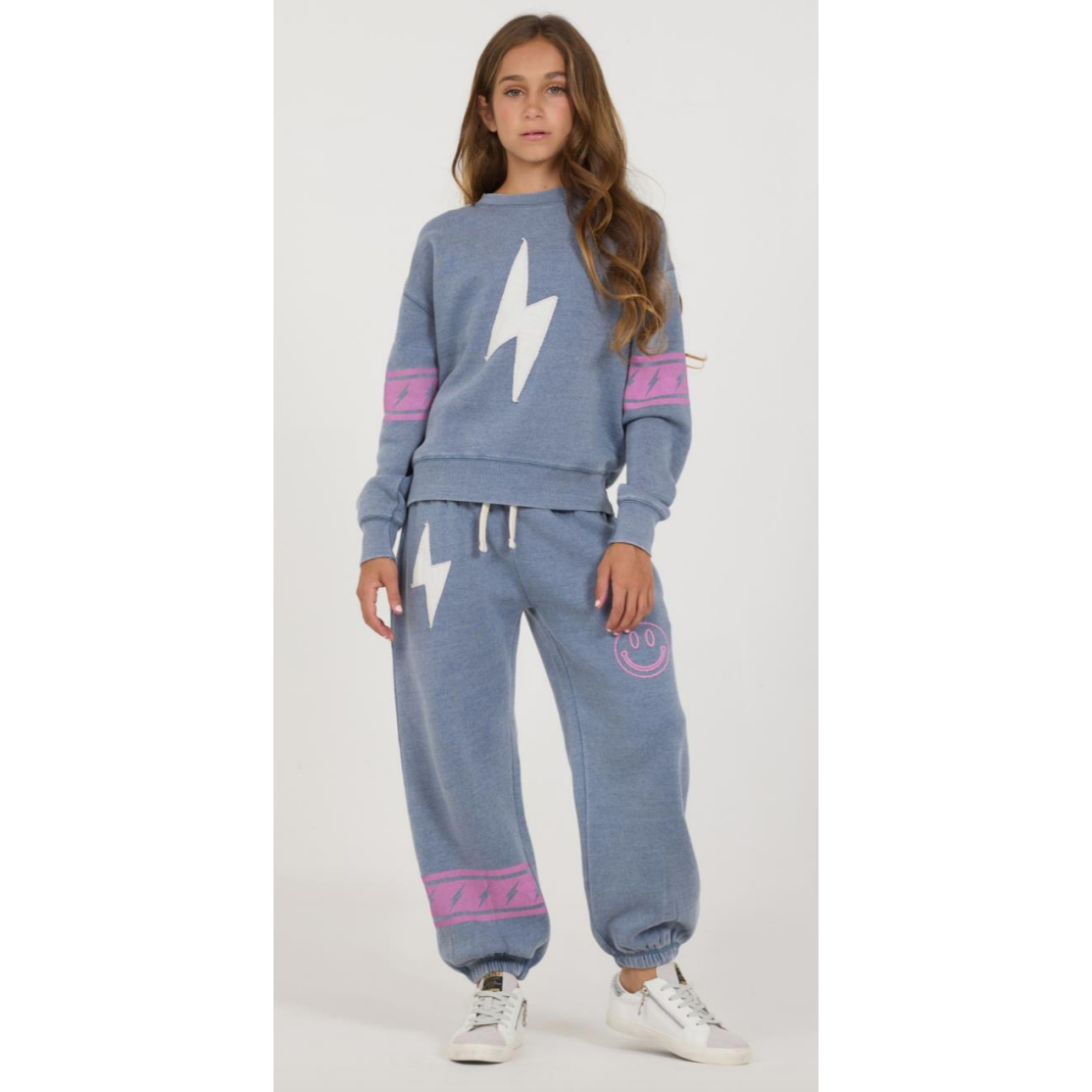 lightning patch print crew | mountain blue