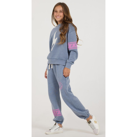 lightning patch smiley jogger | mountain blue