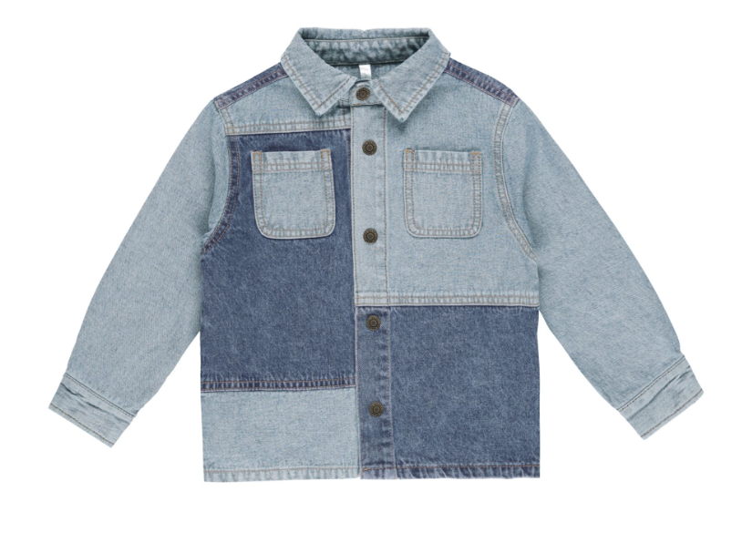 patchwork overshirt || Light washed denim