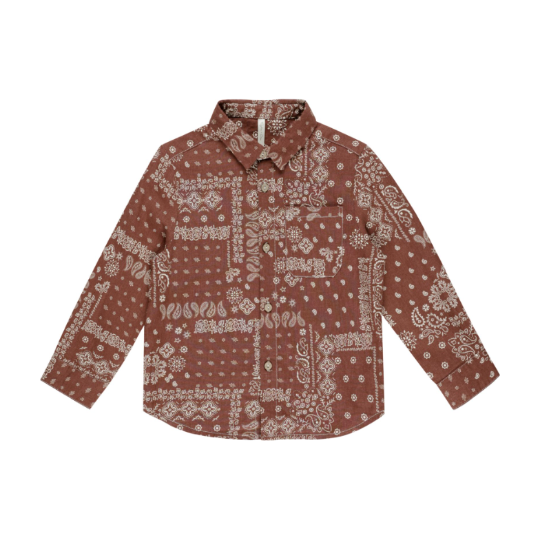 collared long sleeve shirt || brick bandana