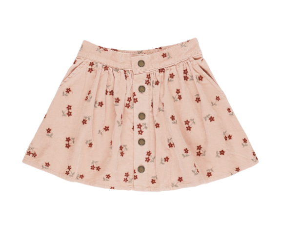 button front mini skirt || blossom embroidery